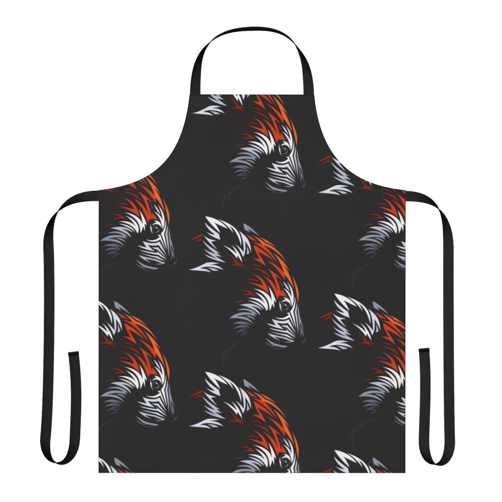 A colorful tribal-themed apron featuring a vibrant red panda design