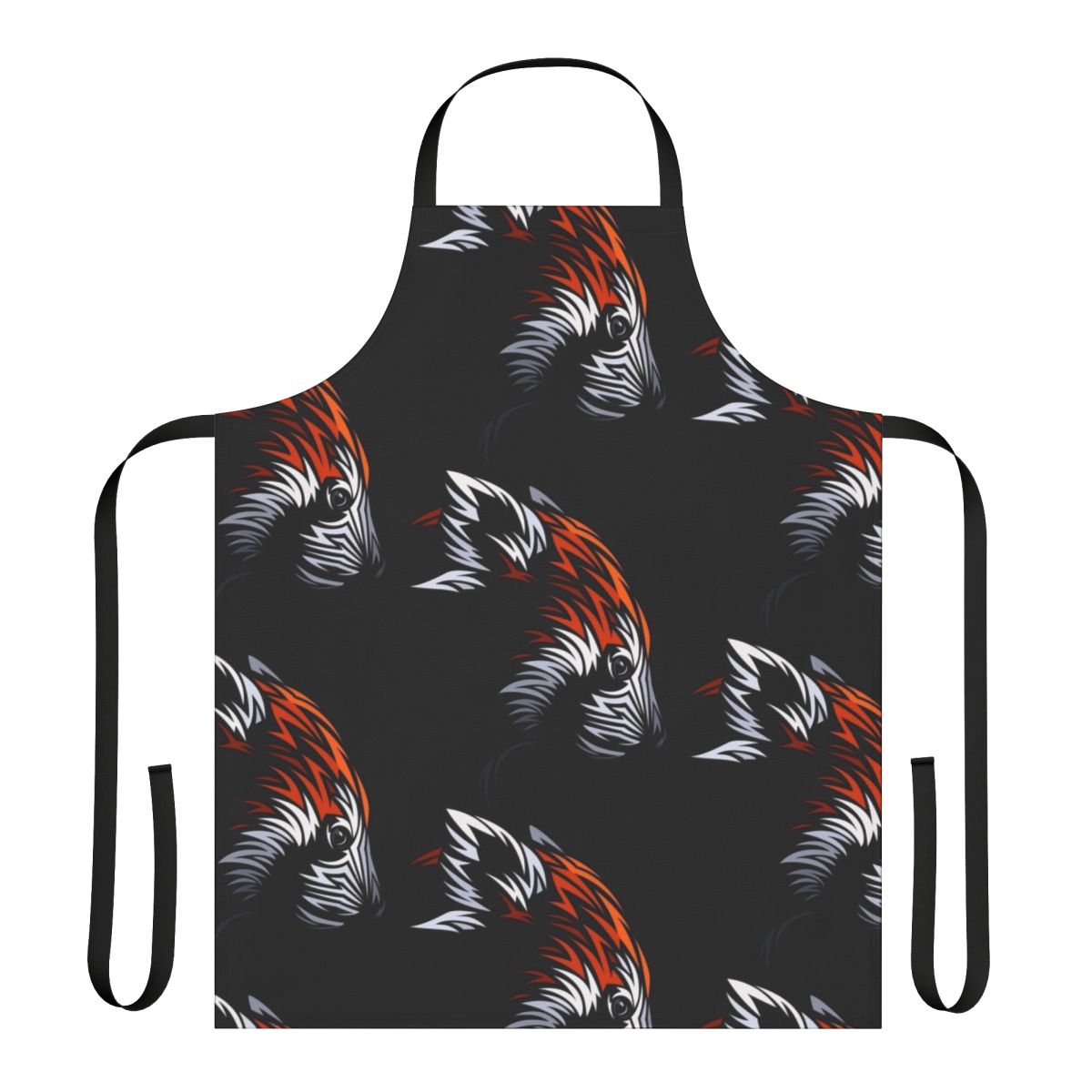 A colorful tribal-themed apron featuring a vibrant red panda design