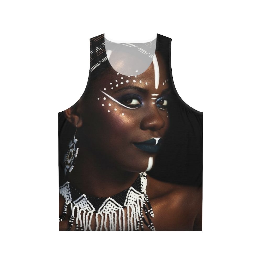 Tribal woman wearing abstract face tank top