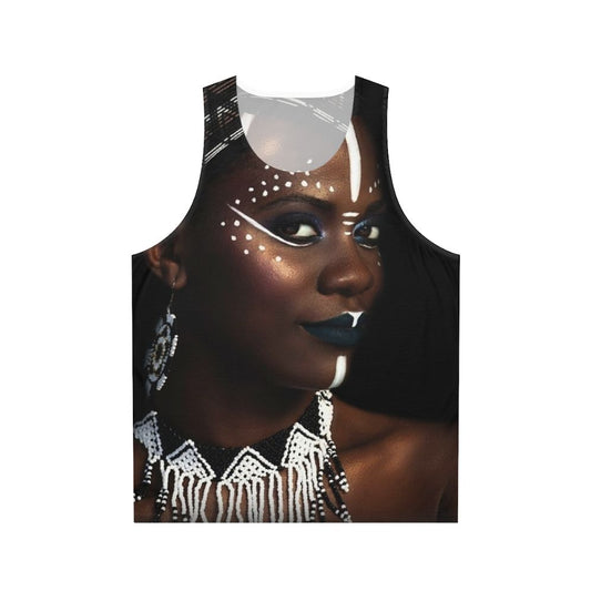 Tribal woman wearing abstract face tank top