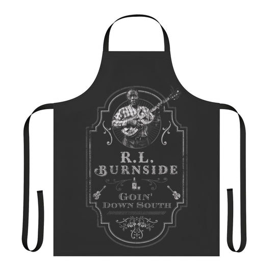 Apron featuring a tribute design inspired by the iconic blues musician RL Burnside and his hit song "Goin' Down South"