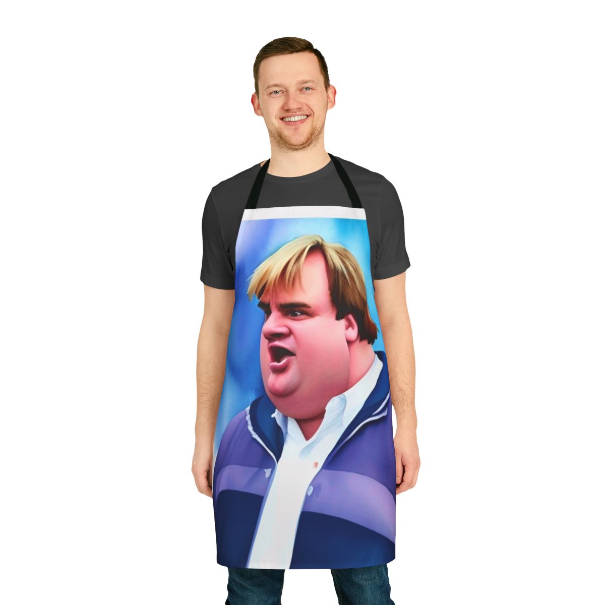 Apron featuring iconic Chris Farley characters from Saturday Night Live and movies