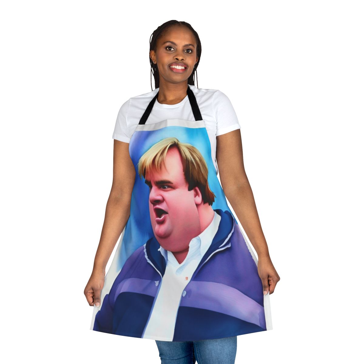 Apron featuring iconic Chris Farley characters from Saturday Night Live and movies