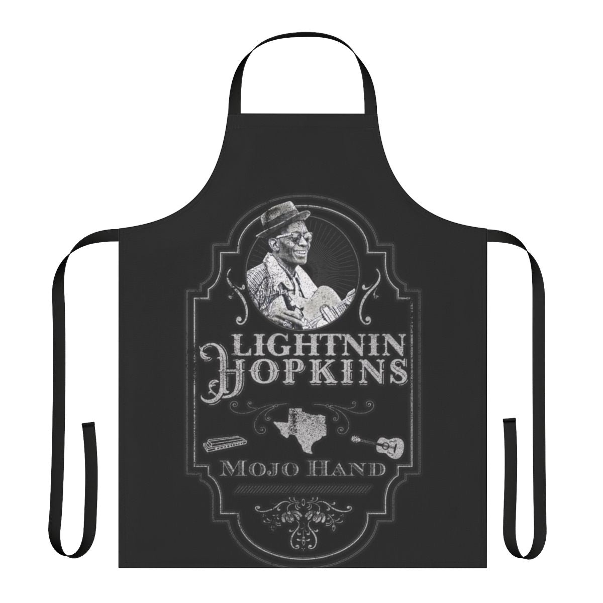 Apron featuring the likeness of renowned Texas blues musician Lightnin' Hopkins