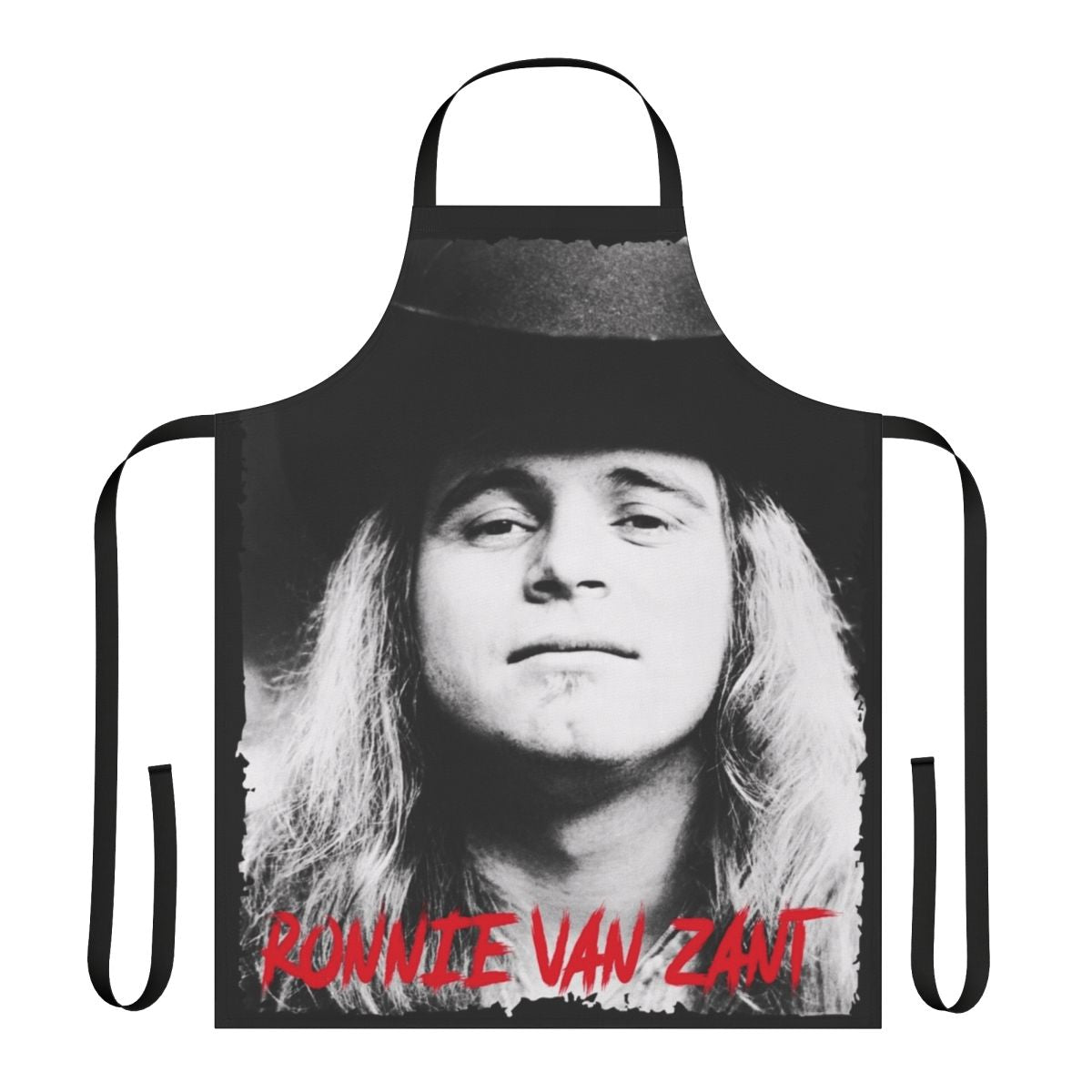 Apron featuring a tribute design to Ronnie Van Zant, the legendary lead singer of Lynyrd Skynyrd.