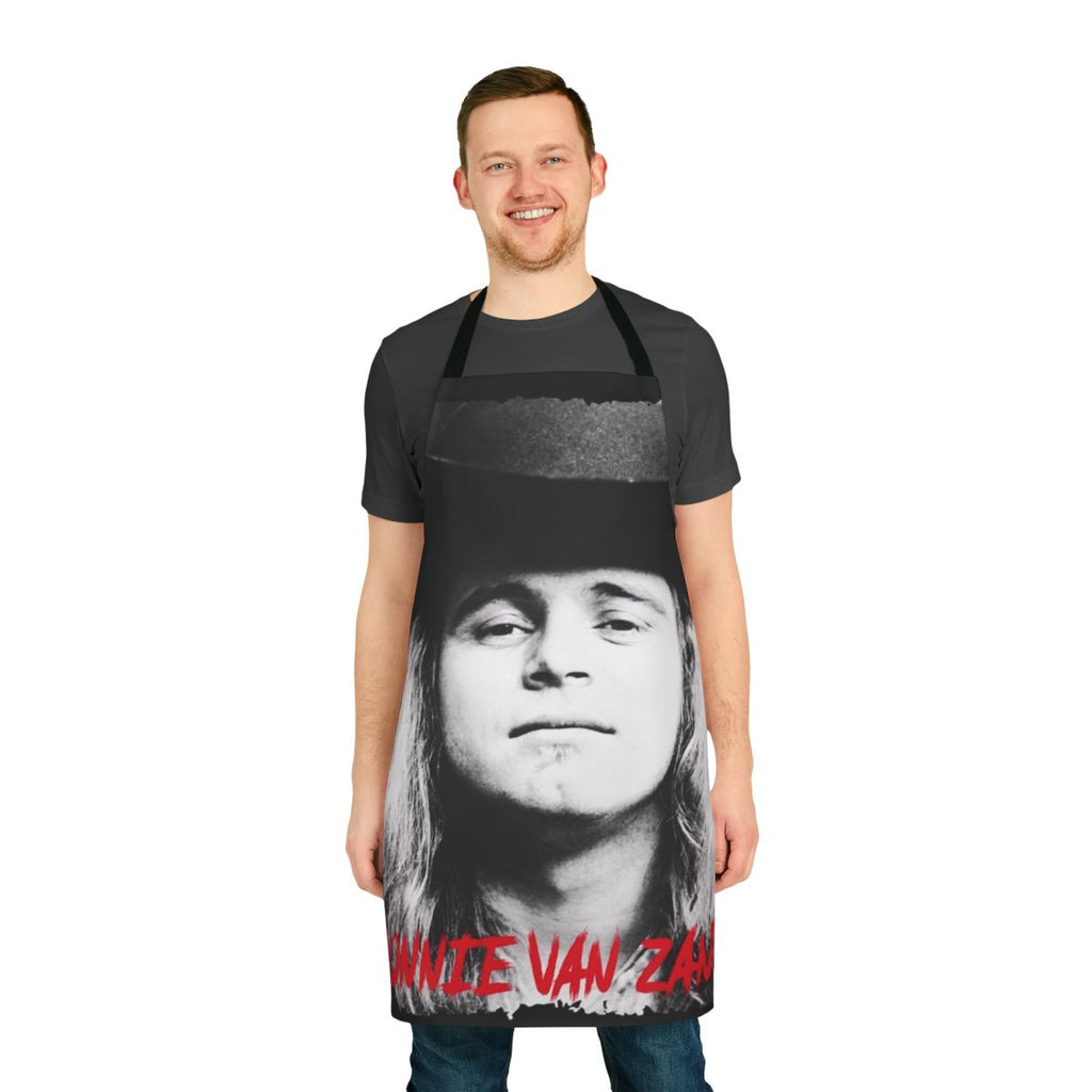 Apron featuring a tribute design to Ronnie Van Zant, the legendary lead singer of Lynyrd Skynyrd.