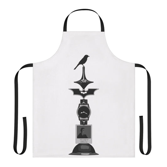 Apron featuring a black and white sketch design inspired by the films of director Christopher Nolan