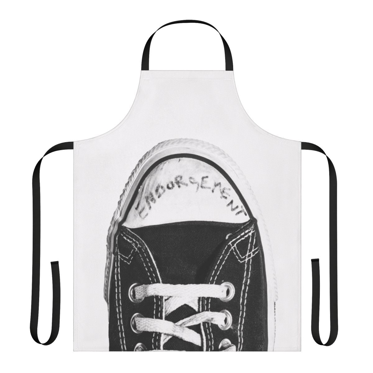 Apron featuring a tribute design inspired by Kurt Cobain's iconic Converse sneakers