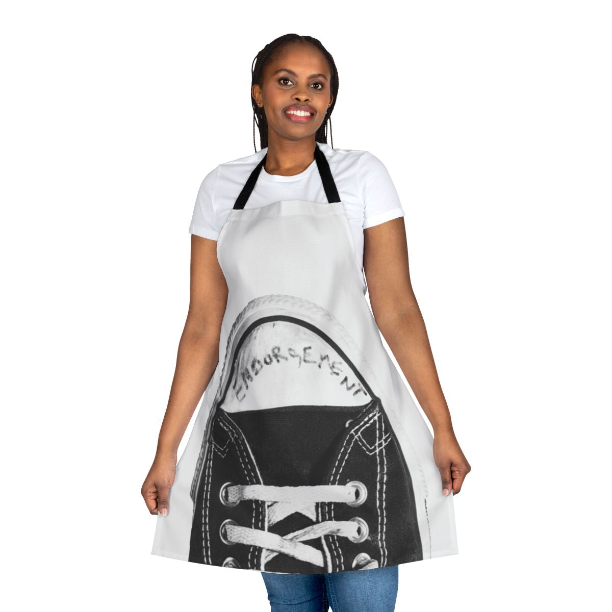 Apron featuring a tribute design inspired by Kurt Cobain's iconic Converse sneakers
