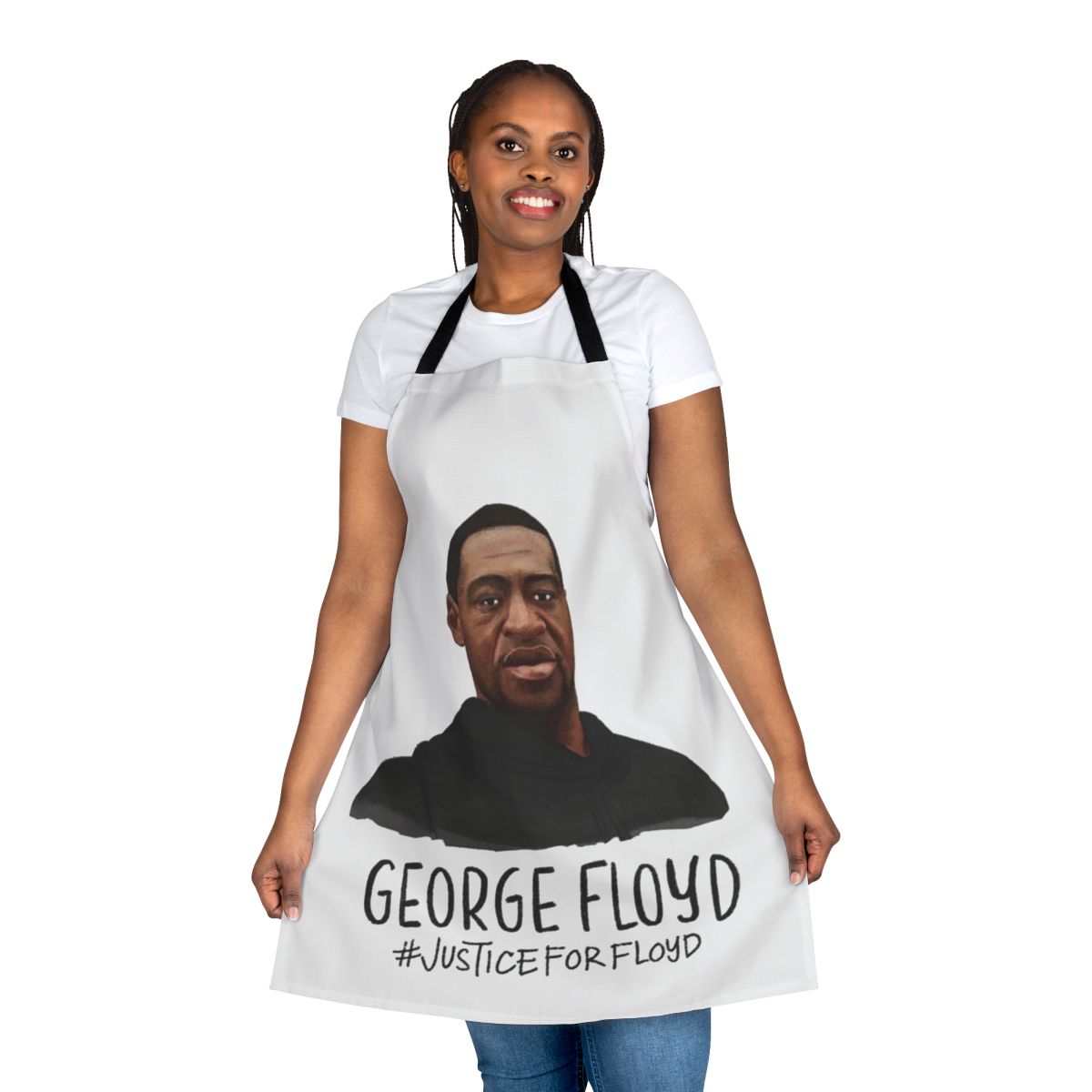 Apron with the message "Black Lives Matter" and an image supporting racial equality and social justice