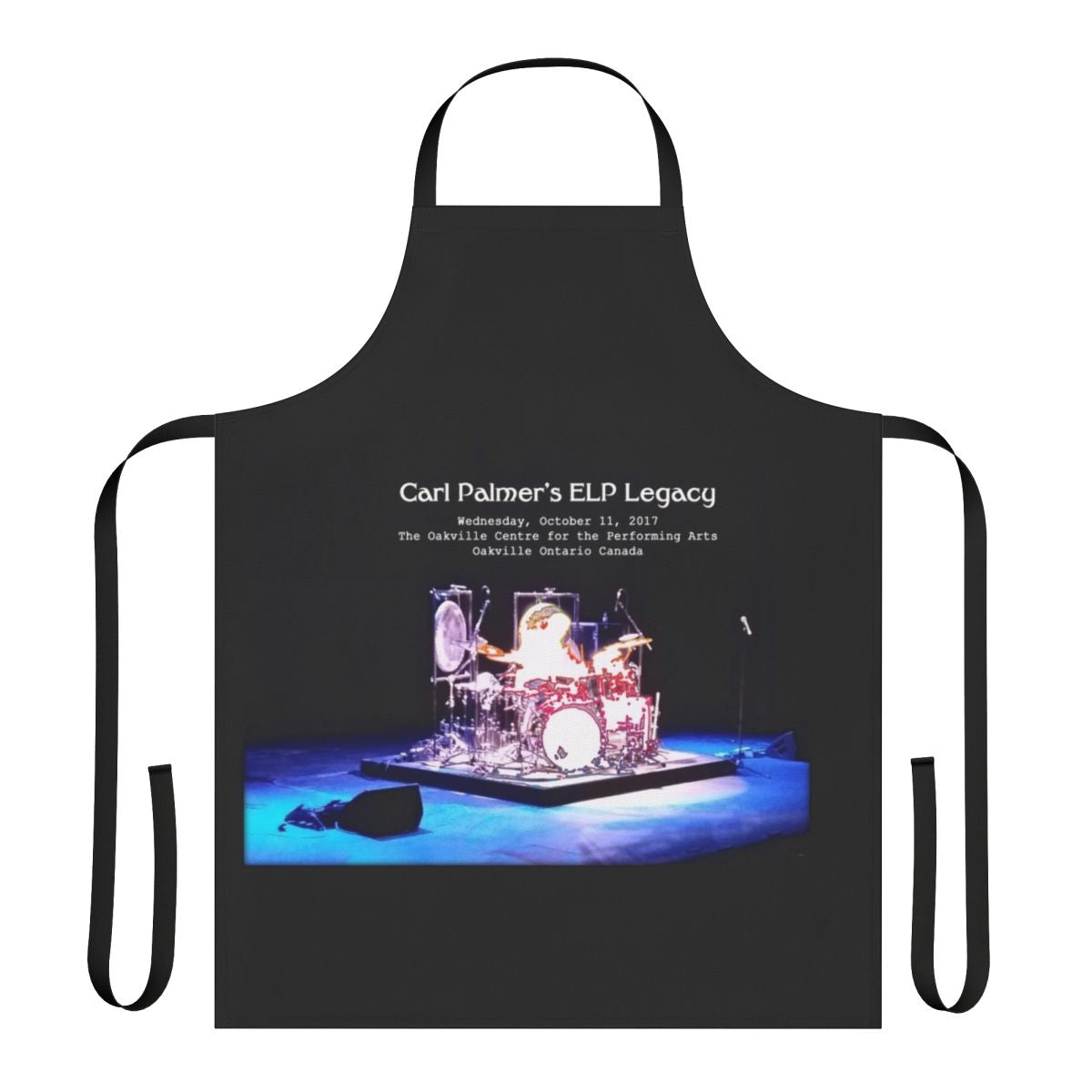 Apron featuring artwork inspired by the progressive rock band Emerson, Lake & Palmer and drummer Carl Palmer