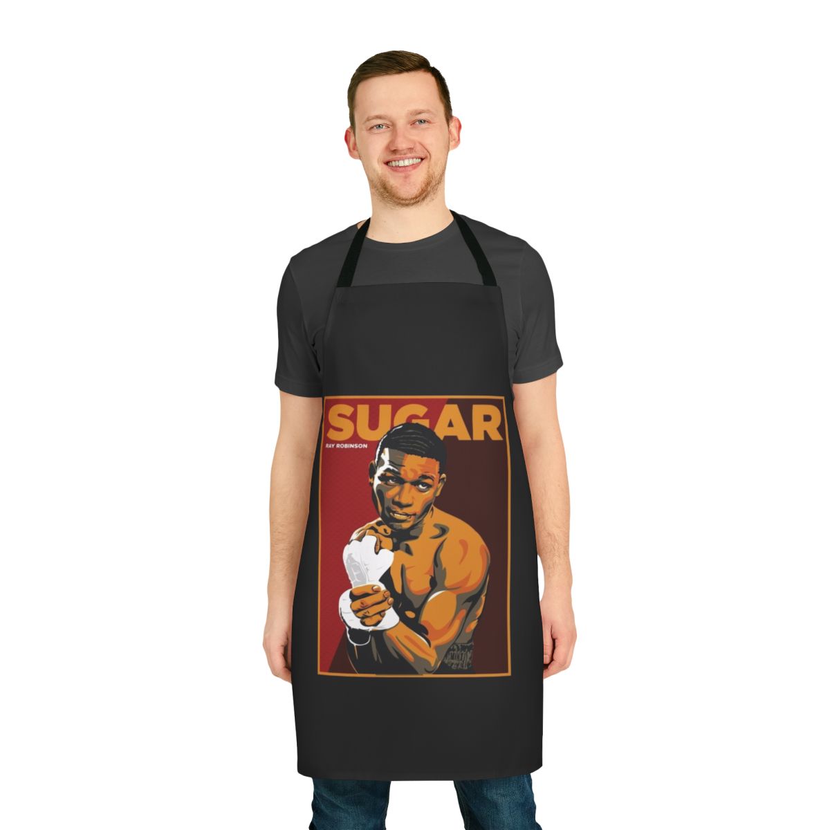 Apron featuring the iconic sugar ray robinson boxing design