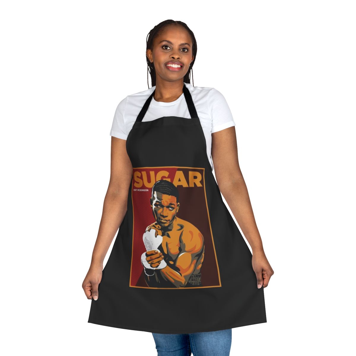 Apron featuring the iconic sugar ray robinson boxing design