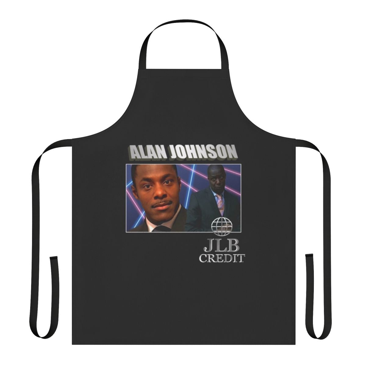 Apron featuring a tribute design to the character Alan Johnson from the popular 90s comedy TV show Peep Show.