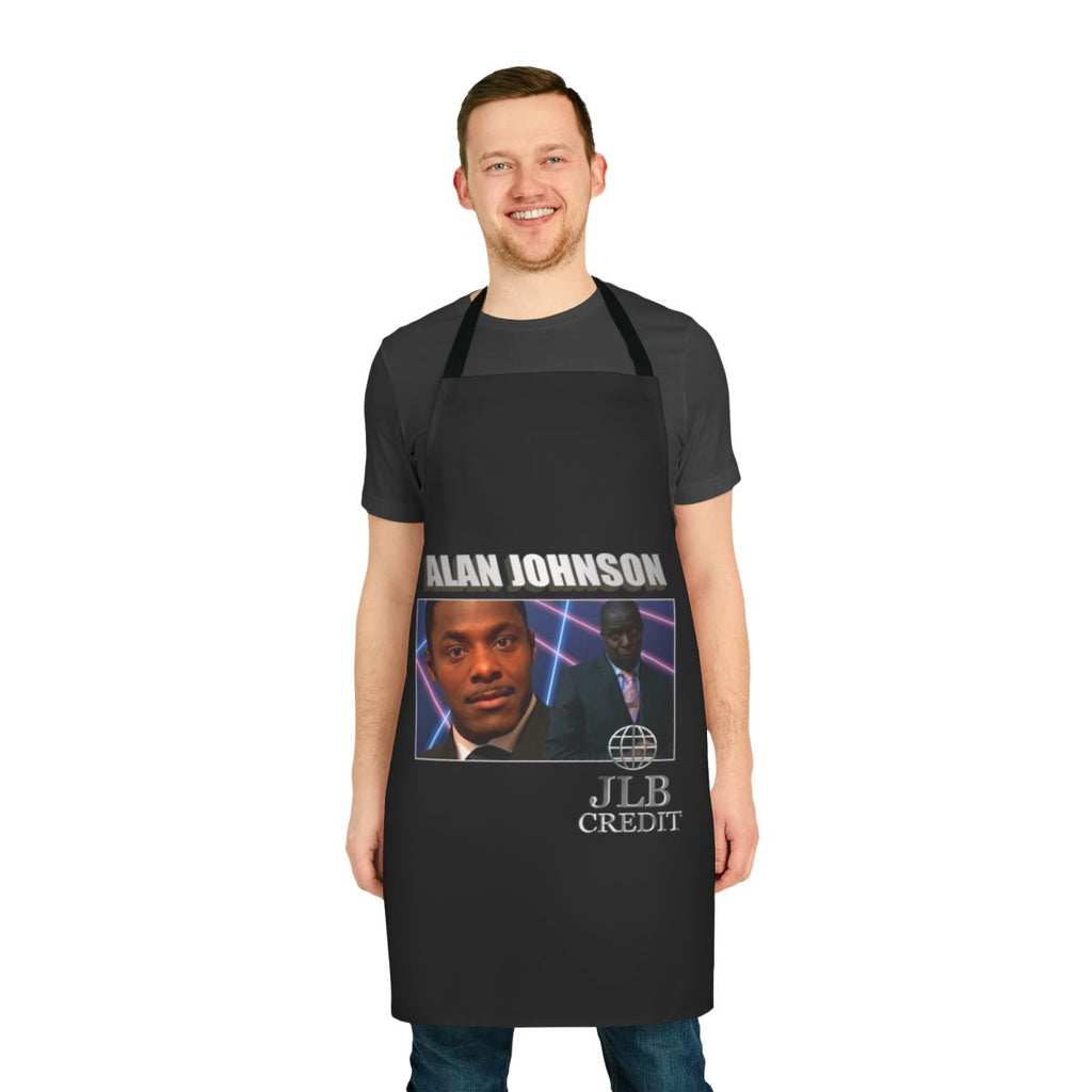Apron featuring a tribute design to the character Alan Johnson from the popular 90s comedy TV show Peep Show.