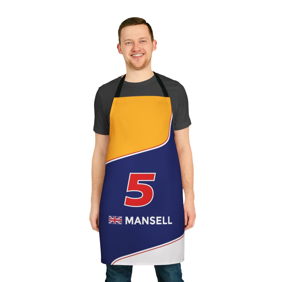Motorsports apron featuring Formula 1 legend Nigel Mansell's iconic racing number and colors