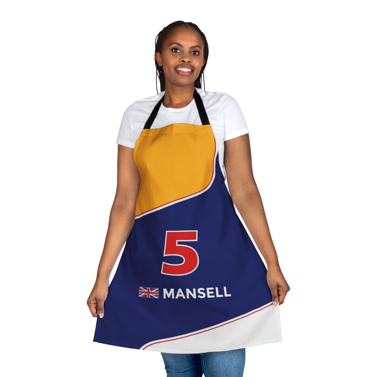 Motorsports apron featuring Formula 1 legend Nigel Mansell's iconic racing number and colors