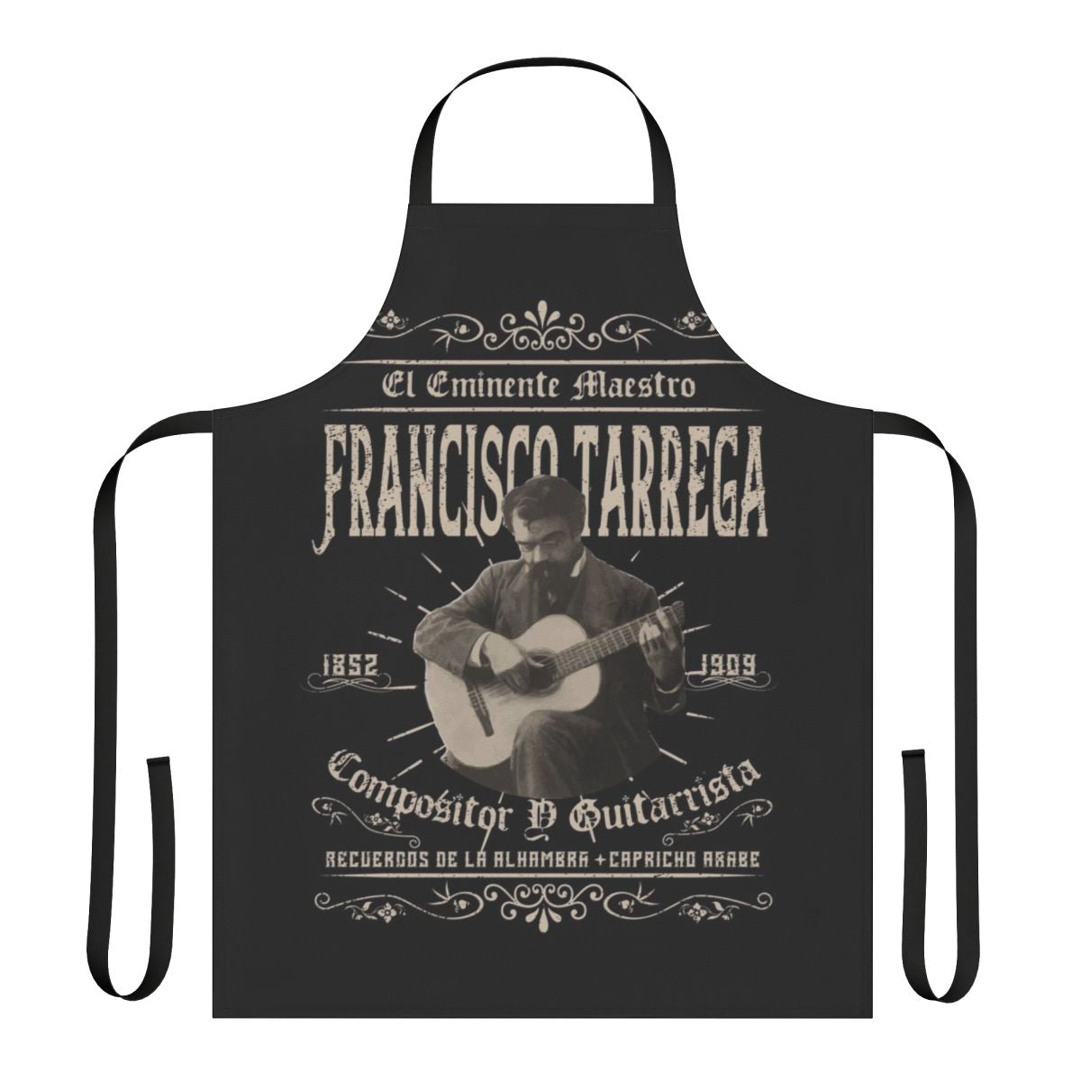 Apron featuring an illustration of classical guitarist and composer Francisco Tarrega