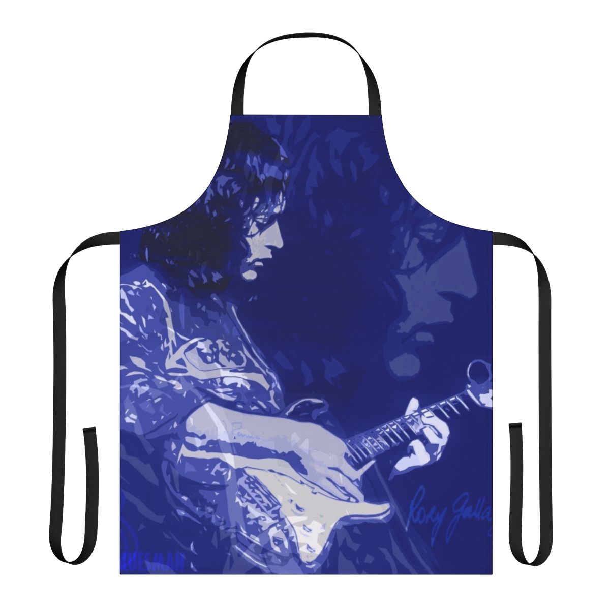 Stylish apron featuring iconic blues musician Rory Gallagher