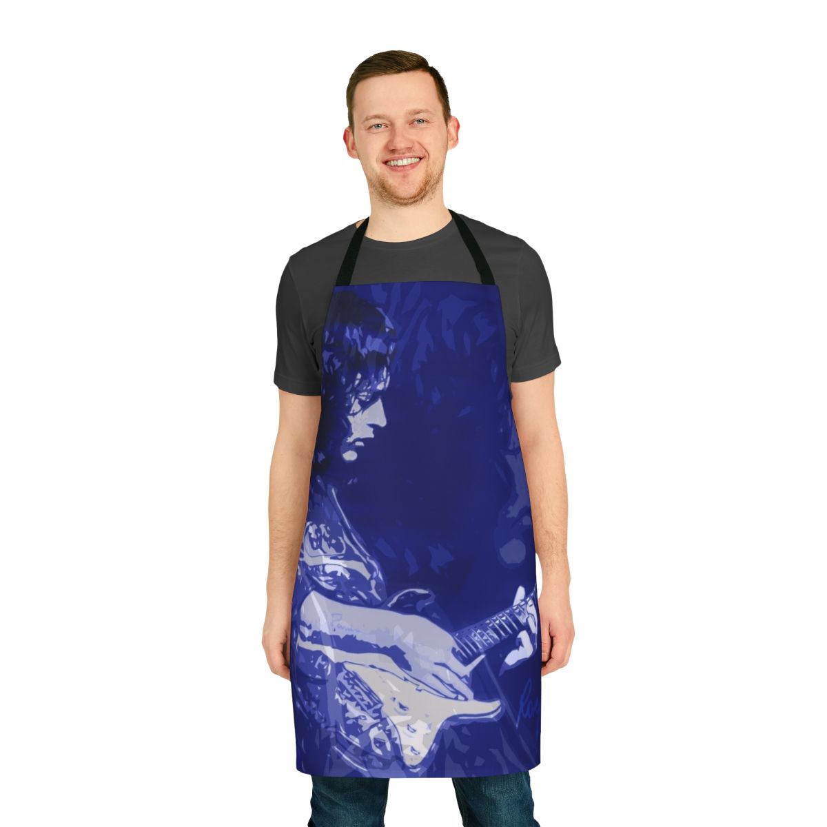 Stylish apron featuring iconic blues musician Rory Gallagher