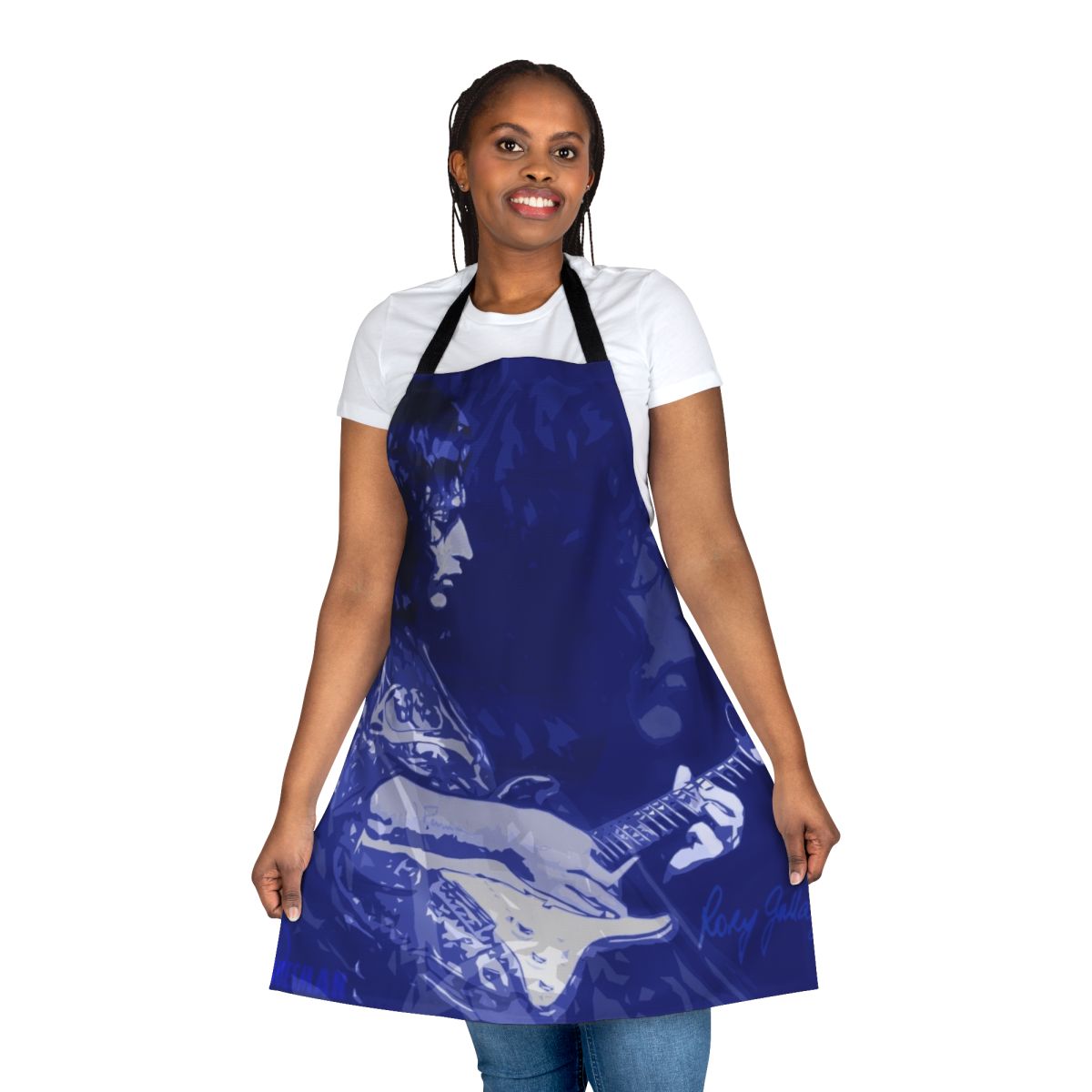 Stylish apron featuring iconic blues musician Rory Gallagher