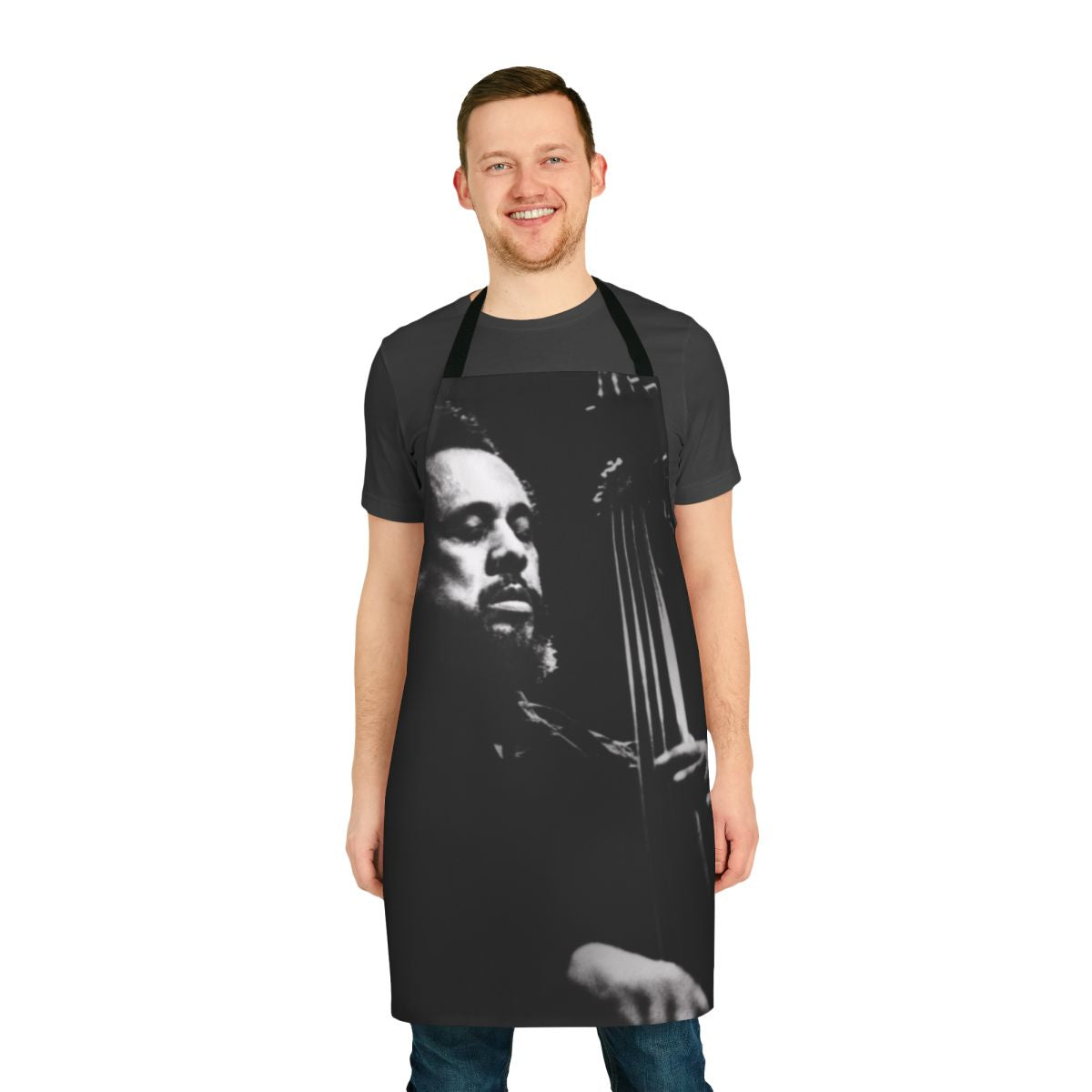 Mingus-inspired apron featuring the iconic upright bass and jazz elements