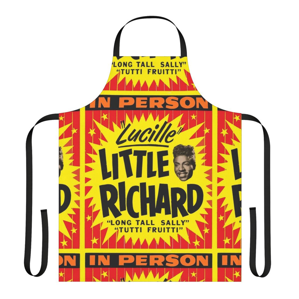 An apron with the text "Little Richard Rock N Roll Mega Legend" and iconic imagery associated with the legendary musician.