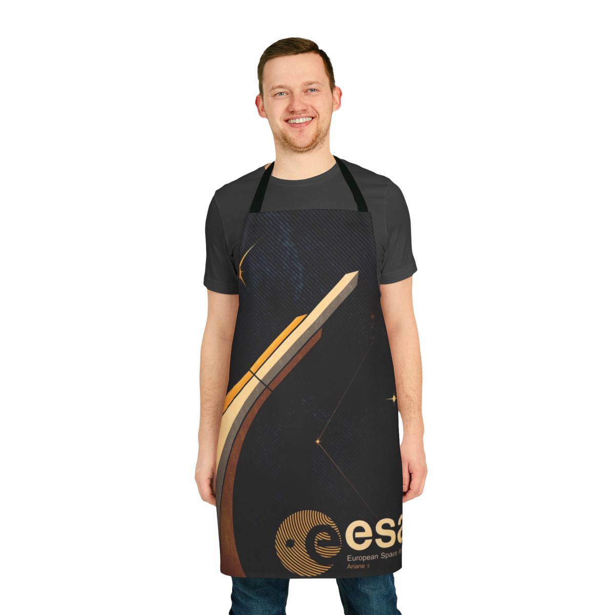 Distressed apron featuring the ESA logo and a vintage space exploration design