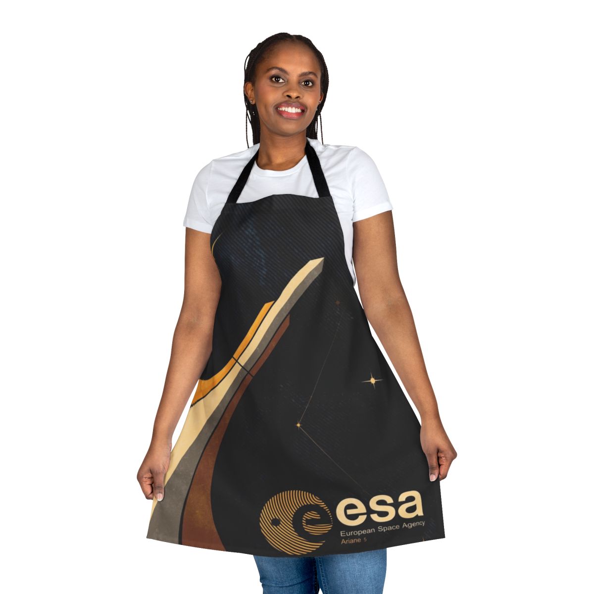 Distressed apron featuring the ESA logo and a vintage space exploration design
