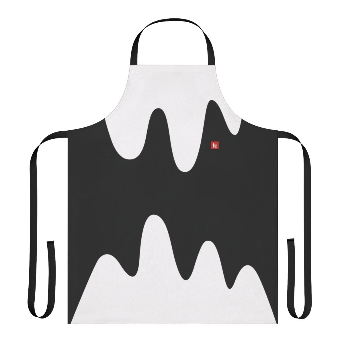 Tricolor black, red, and white apron with squid and contrast design inspired by the Splatoon video game series