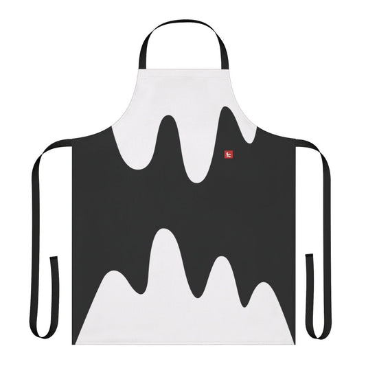 Tricolor black, red, and white apron with squid and contrast design inspired by the Splatoon video game series