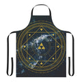Triforce-patterned geometric kitchen apron in blue, yellow, and gold tones