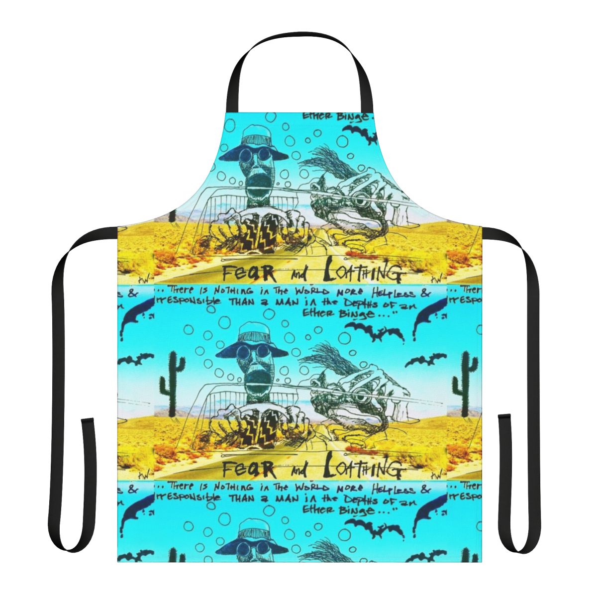 Psychedelic apron featuring imagery from the cult classic film "Fear and Loathing in Las Vegas"