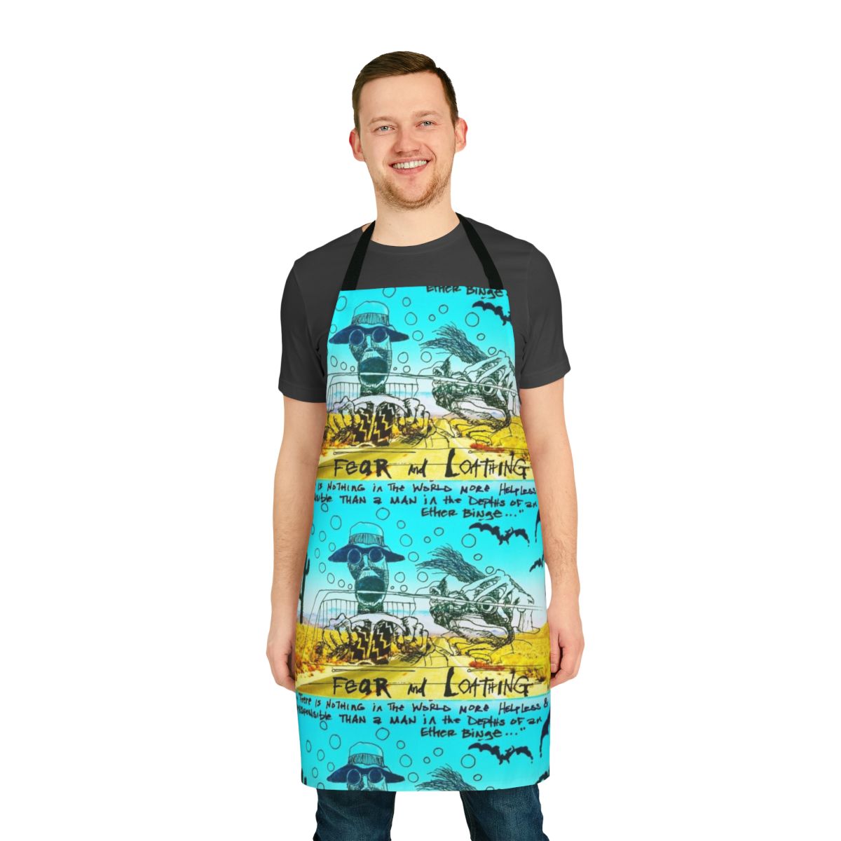 Psychedelic apron featuring imagery from the cult classic film "Fear and Loathing in Las Vegas"