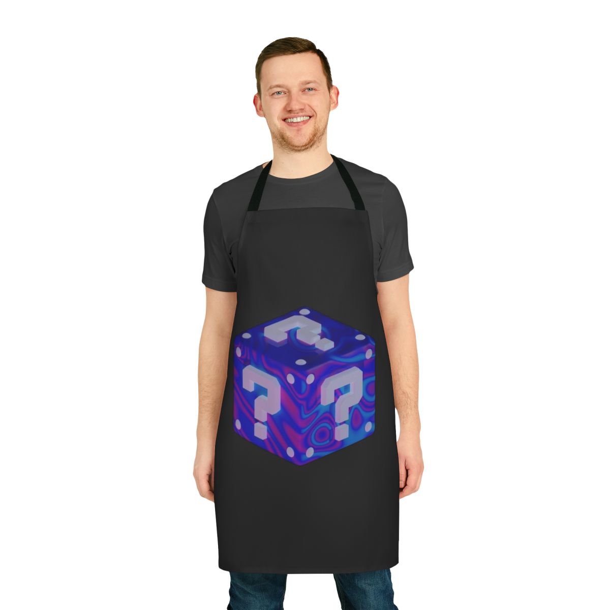 Colorful, abstract geometric print apron with a trippy, psychedelic design for music festivals and electronic music events.