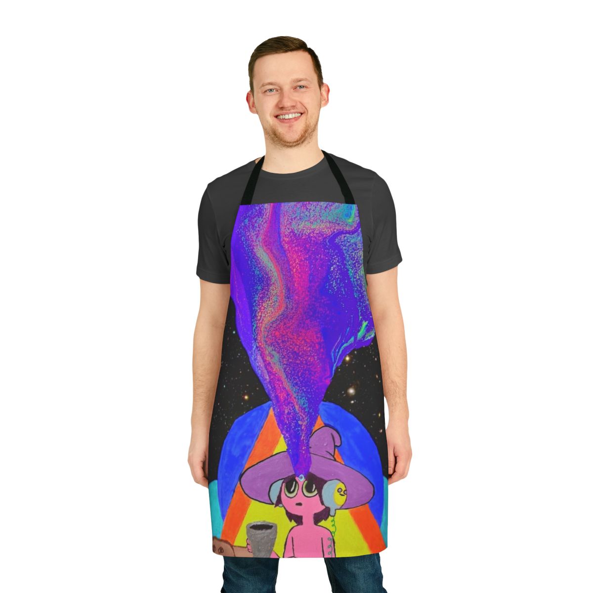 Trippy and psychedelic apron design inspired by the Midnight Gospel animated series