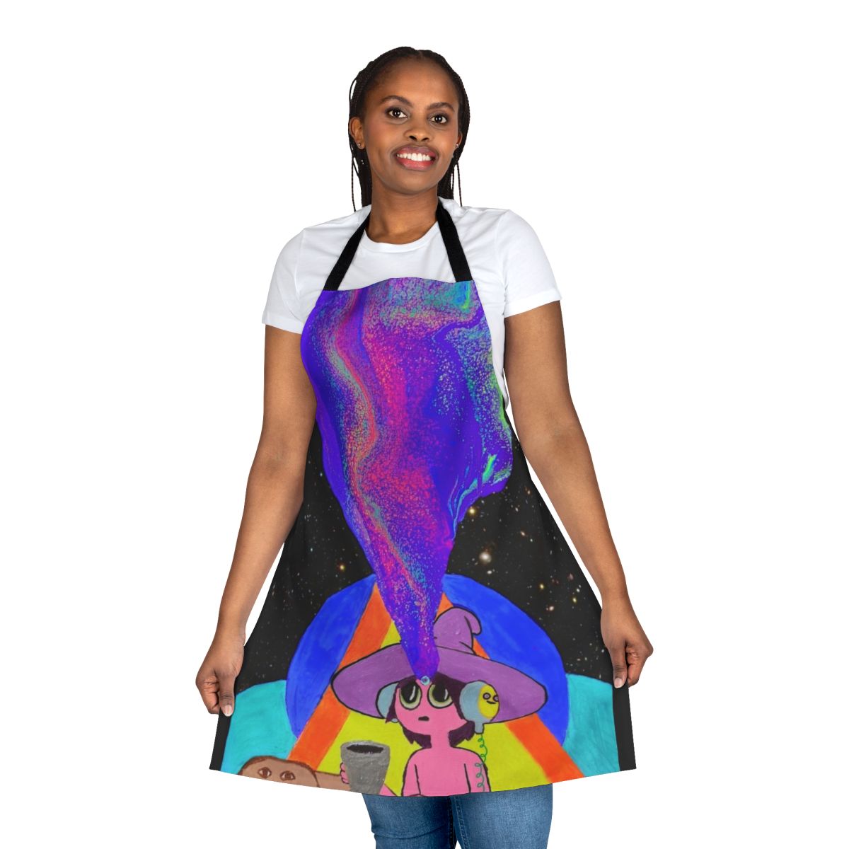 Trippy and psychedelic apron design inspired by the Midnight Gospel animated series