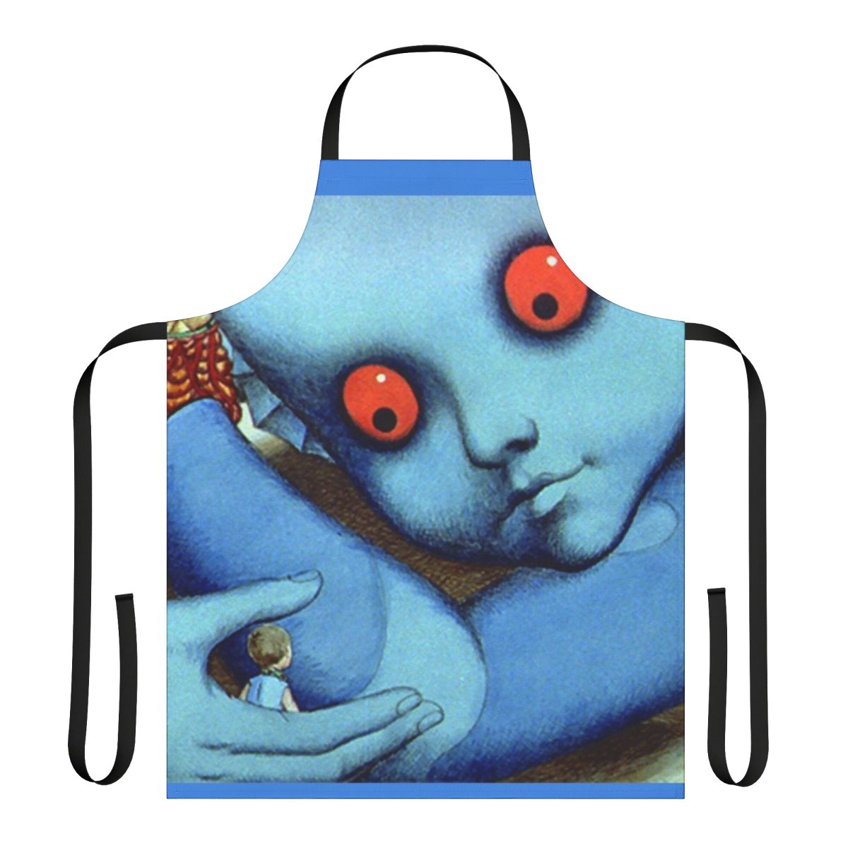 Colorful psychedelic cartoon design on a high-quality apron