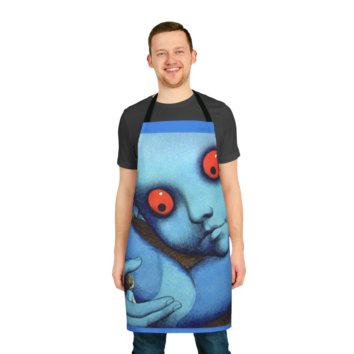 Colorful psychedelic cartoon design on a high-quality apron