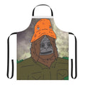 Image of a high-quality cotton apron featuring a psychedelic, trippy sasquatch design inspired by the popular Australian cartoon series "The Big Lez Show".