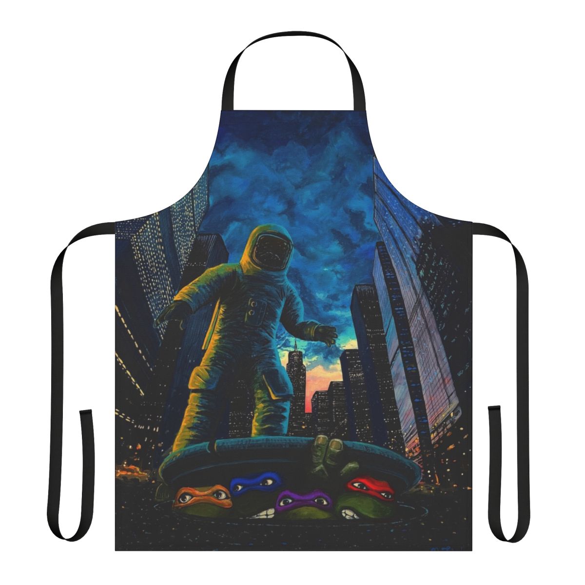 Sewer Surfers Apron featuring a trippy, cartoon-inspired graphic design