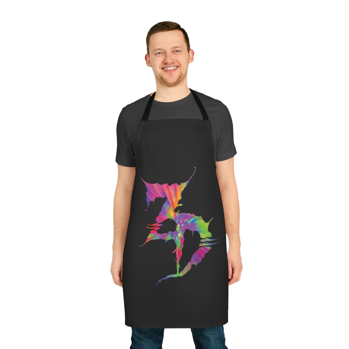 Zeds Dead-inspired tie-dye apron with psychedelic pattern for electronic dance music fans