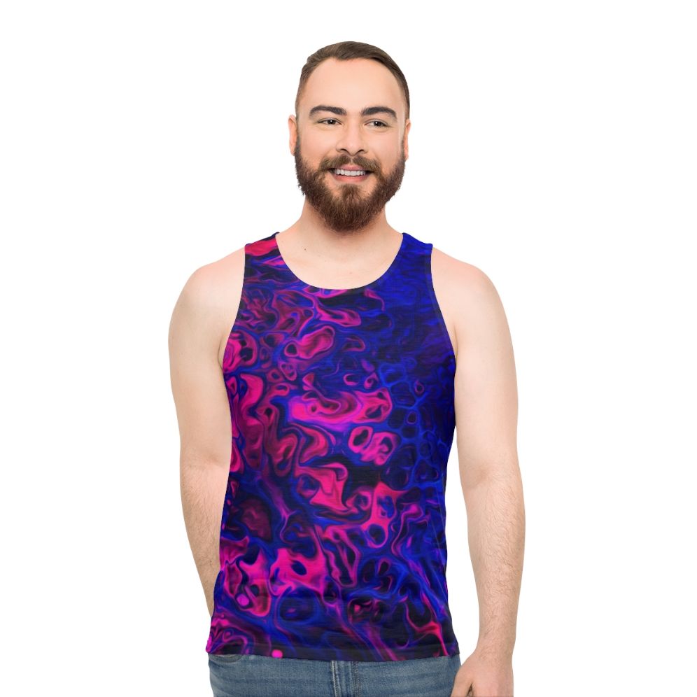 Trippy unisex tank top with abstract fluid art design