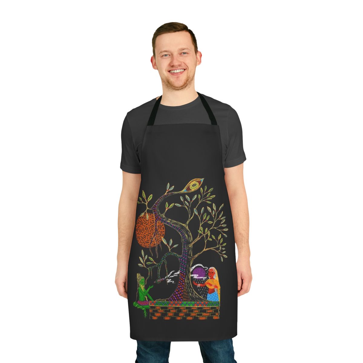 Trippy visionary meditating yogi and seer design on an apron