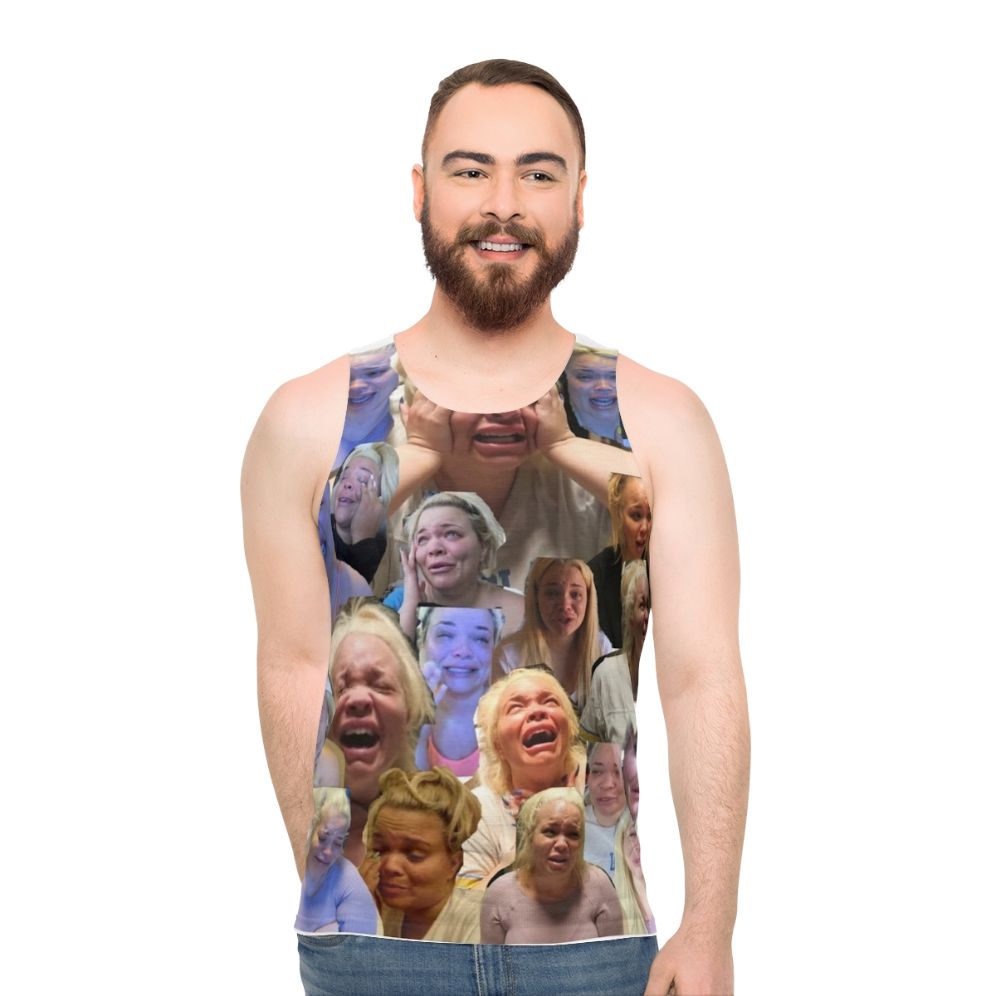 Trisha Paytas inspired unisex tank top with crying meme design