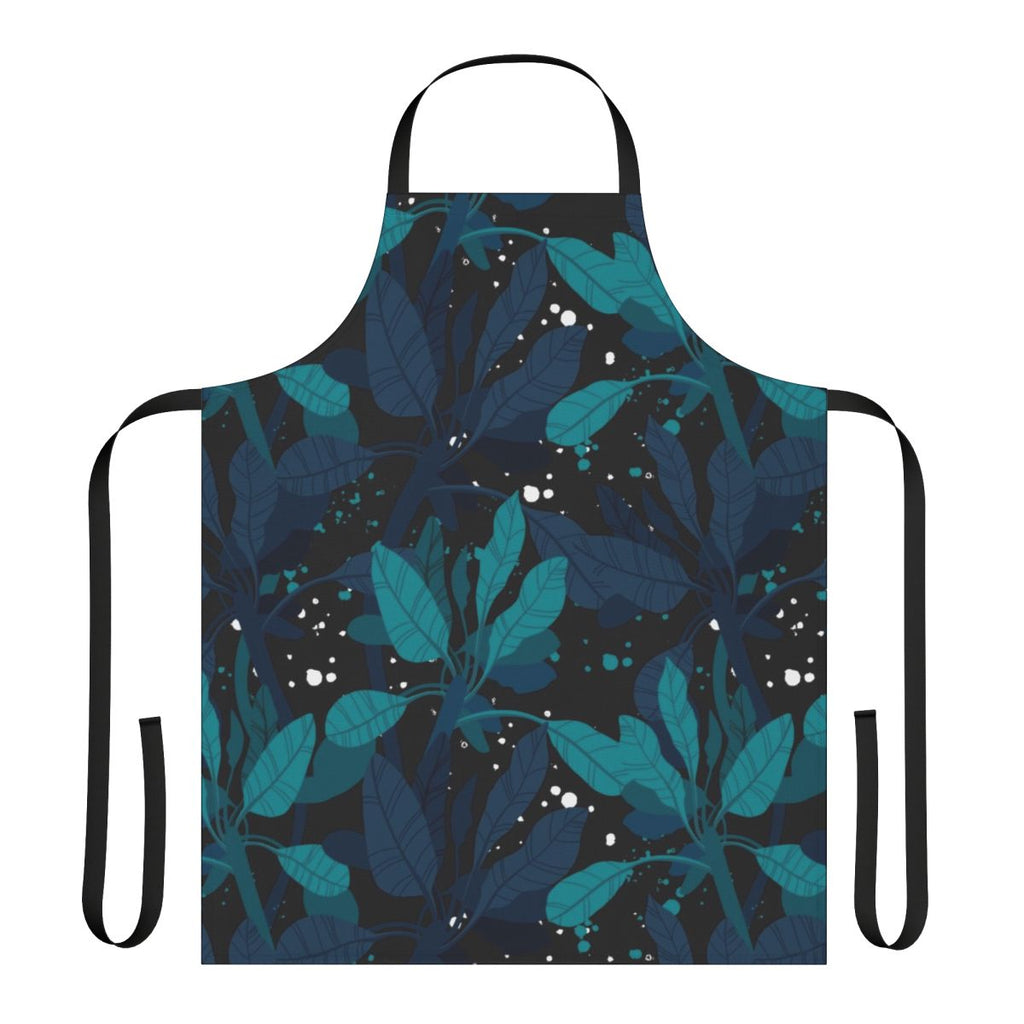 Dark green tropical botanical apron with palm tree and jungle pattern