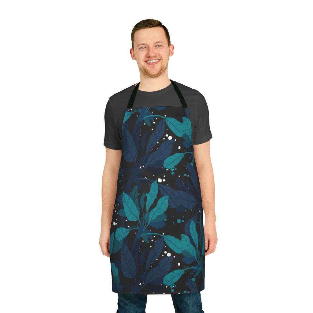 Dark green tropical botanical apron with palm tree and jungle pattern