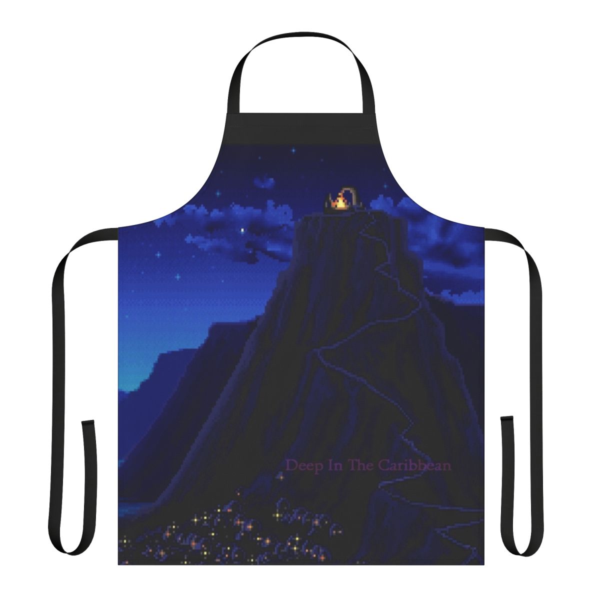 Caribbean island-themed apron with Monkey Island-inspired design