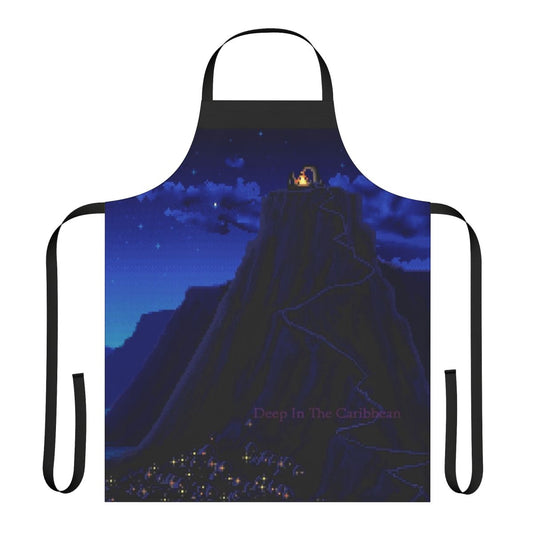 Caribbean island-themed apron with Monkey Island-inspired design
