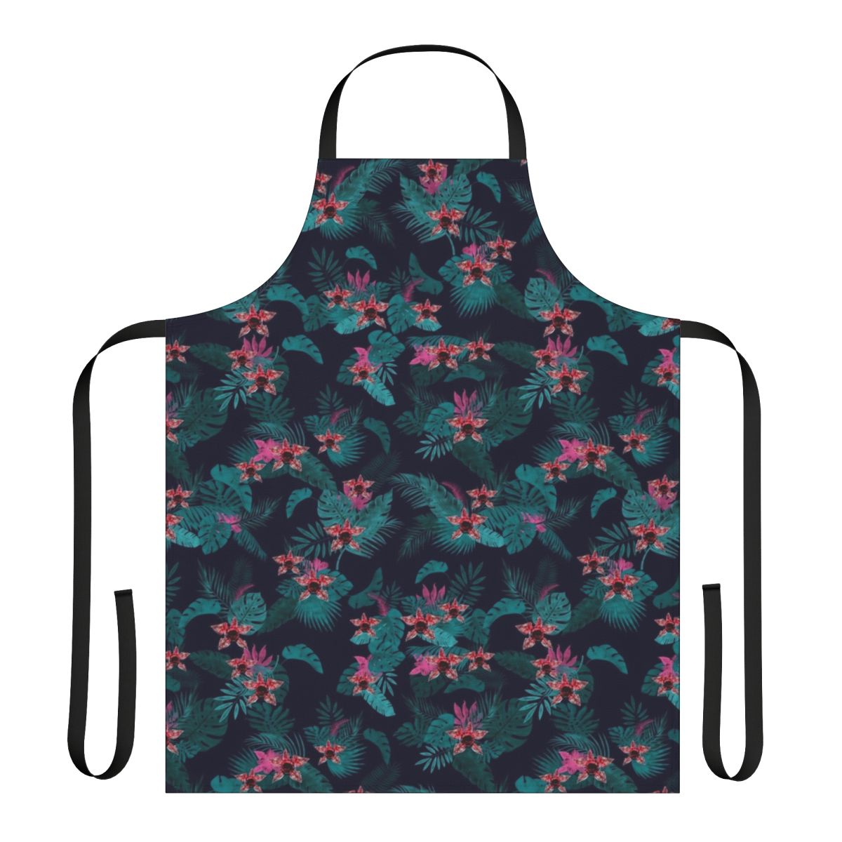 Tropical Demogorgon inspired apron featuring a creepy cute floral design with upside down elements